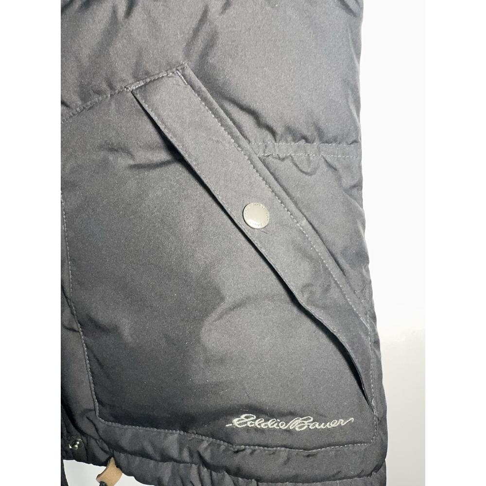 Eddie Bauer Down Puffer Vest Women’s Medium Black Faux Fur Hood Plaid Lined - Picture 3 of 10